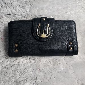 Charming Charlie Large Black Buckle Multi-Compartment wallet with gold zipper